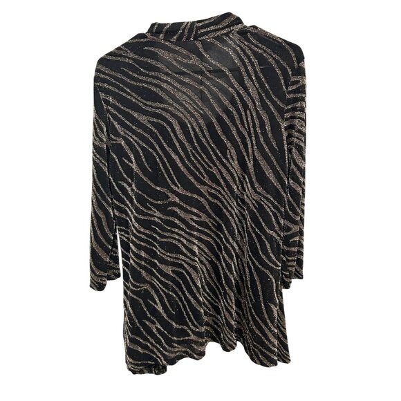JM Collection Black Bronze Zebra Print Open Front Cardigan Tank Top Set SZ M - Picture 2 of 8